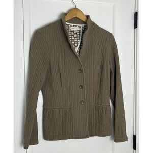 Coldwater Creek Women's Channel Quilted Jacket Olive Green Button Tiered Sz 12